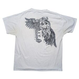 Harley Davidson Large White Short Sleeve Graphic Tee‎ Shirt Skull Wing As Is